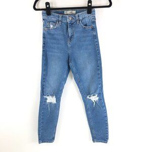 Topshop Moto Womens Jeans Jamie Skinny Medium Wash Distressed Stretch 25